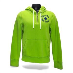 Hollister California 1/4 Zip Hoodie Sweatshirt Pullover Womens Size M Neon Green